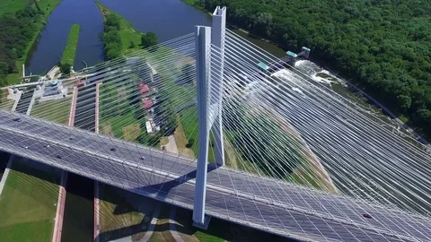 Highway on the river. High bridge Stock Footage 76976582