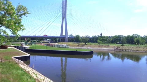Highway on the river. High bridge Stock Footage 76976593