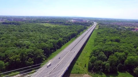 Highway on the river. High bridge Stock Footage