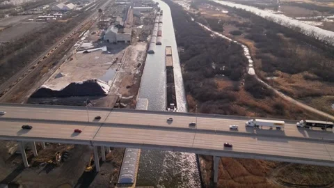 Highway road and ship with commodity Stock Footage 241955592