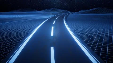 Highway road with digital space background, 3d rendering. Stock Illustration