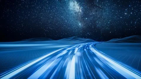 Highway road with digital space background, 3d rendering. Stock Illustration
