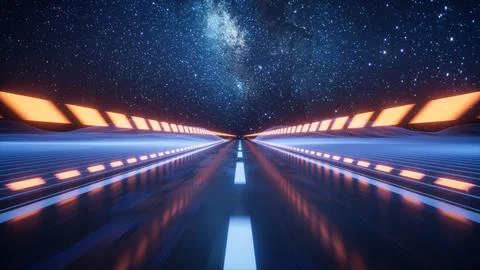Highway road with digital space background, 3d rendering. Stock Illustration