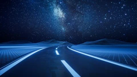 Highway road with digital space background, 3d rendering. Stock Illustration