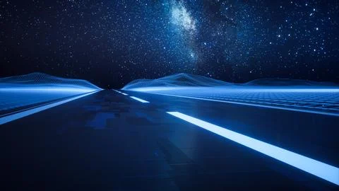 Highway road with digital space background, 3d rendering. Stock Illustration