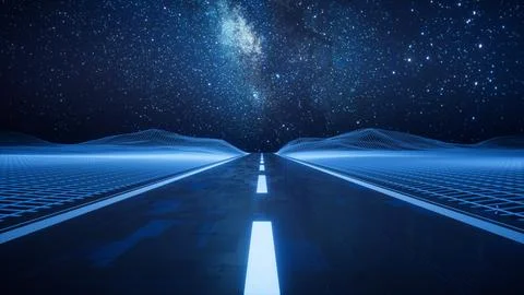 Highway road with digital space background, 3d rendering. Stock Illustration