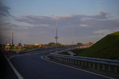 Highway road, forest and fields, panorama view Stock Photos