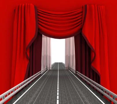 Highway road leading through red curtain illustration Stock Illustration