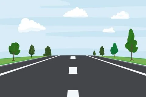 Highway Road Perspective, Vector Illustration. Empty Asphalt with Lane Markings Illustrazione stock