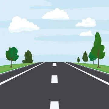 Highway Road Perspective, Vector Illustration. Empty Asphalt with Lane Markings Illustrazione stock