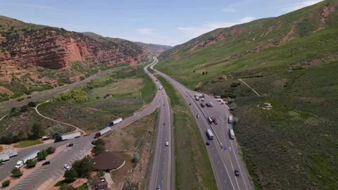 Highway road through the canyons and rocks in Utah Stock Footage 248122961