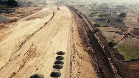 Highway road is in under construction for fast transportation. aerial drone.. Stock Footage 284714830