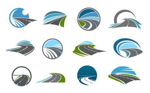 Highway road vector icons or emblems set 스톡 일러스트