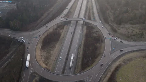 Highway roundabout interchange aerial view, Sweden Vídeo Stock 330797472
