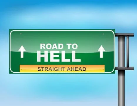 Highway sign with "road to hell" text Stock Illustration