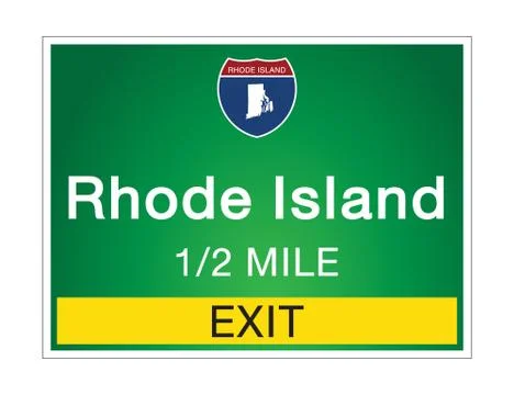Highway signs before the exit To the state Rhode Island Of United States on a Illustrazione stock