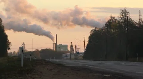 Highway with smoking chimney Stock Footage 12313209