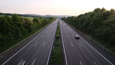 Highway at sunset in Germany Stockbeeldmateriaal 195176036
