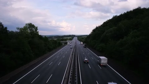 Highway at sunset in Germany Stockbeeldmateriaal 197742335