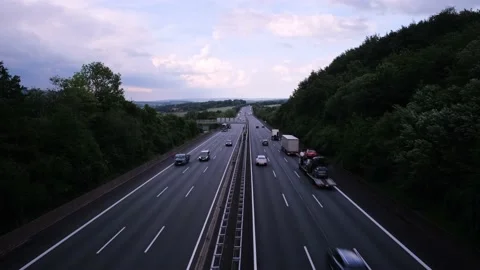 Highway at sunset in Germany Видео 197742375