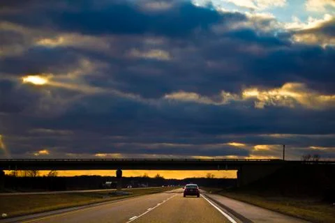 Highway Sunset 写真素材