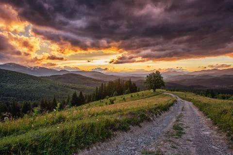 Highway to sunset. Stock Photos