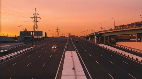 Highway on sunset , timelapse 4k  Stock Footage 129922221