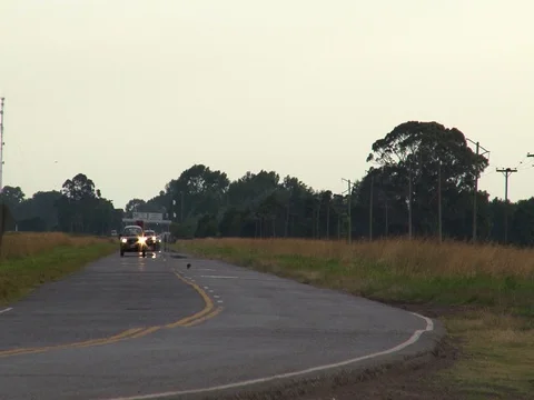Highway surrounded by wheat fields 01 Stockbeeldmateriaal 128466815