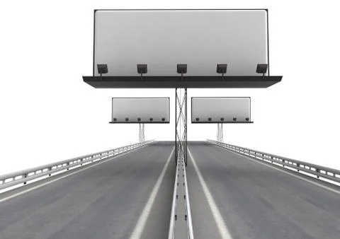Highway with three billboard construction isolated on white illustration Stock Illustration