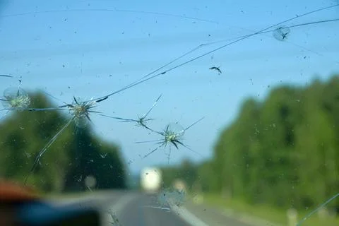 Highway through a broken windshield Stock Photos
