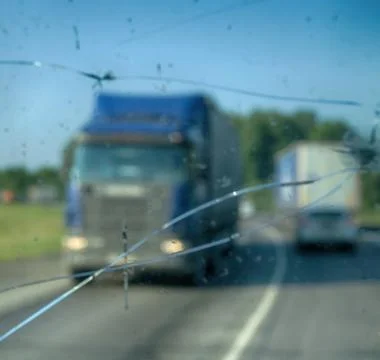 Highway through a broken windshield Stock-Fotos