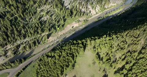 Highway Through Hoback River Valley Wyoming  Drone Aerial Footage Stock Footage 221104416