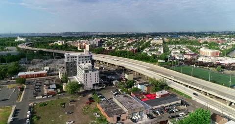 Highway through Jersey City Video stock 155757074
