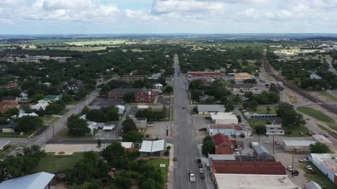 Highway Through a Small Town Looking to the Horizon, Goldthwaite, Texas, USA Stock Footage 140623159