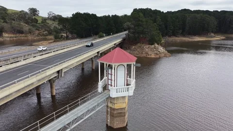 Highway traffic crossing a bridge over a reservoir Video stock 340503137
