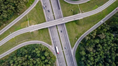 Highway with traffic. Freeway interchange. Aerial hyperlapse timelapse. UHD, 4K Video stock 80447514