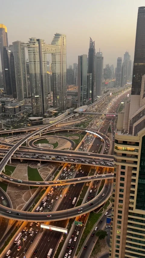 Highway traffic interchange in Dubai.  Dubai, United Arab Emirates aerial f.. Stock Footage 338320190