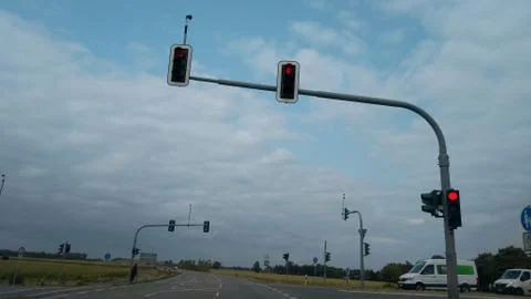 Highway traffic lights intersection on red Stock Photos