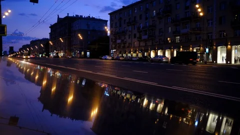 Highway Traffic at Night with Reflection Stock Footage 115665317
