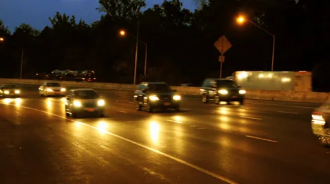 Highway Traffic at Nighttime Stock Footage 35285599
