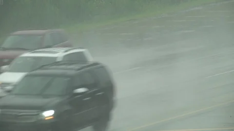 Highway Traffic in Rain 03 Stock Footage 98657393