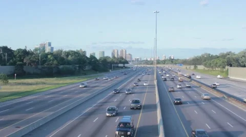 Highway Traffic in Sunset Stockbeeldmateriaal 42128561