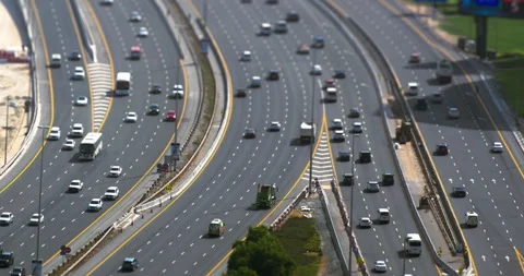 Highway traffic with tilt shift miniature effect Stock Footage 340475846