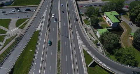 Highway Traffic. View Of Bridge Siekierkowski. Aerial Shot Stock Footage 90604537