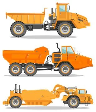Off-highway trucks. Heavy mining machine and construction equipment. Stock Illustration
