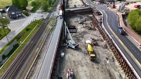 Highway tunnel under construction. Infrastructure on a highway Stock Footage 334562790