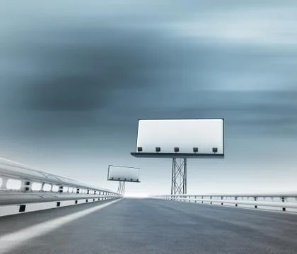 Highway with two billboards afar with blurred sky illustration Stock Illustration