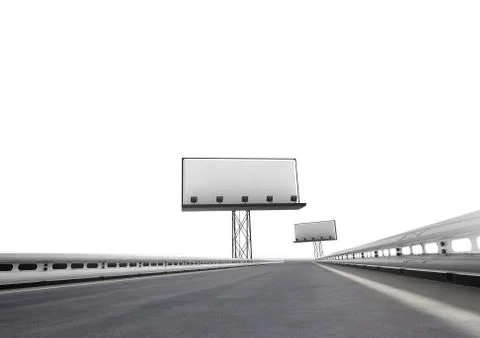 Highway with two billboards isolated on white illustration Stock Illustration