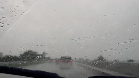 Highway Under Stormy Clouds in Heavy Rain Weather Stock Footage 305957178