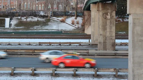 Highway Underpass in Winter Stock Footage 33654139